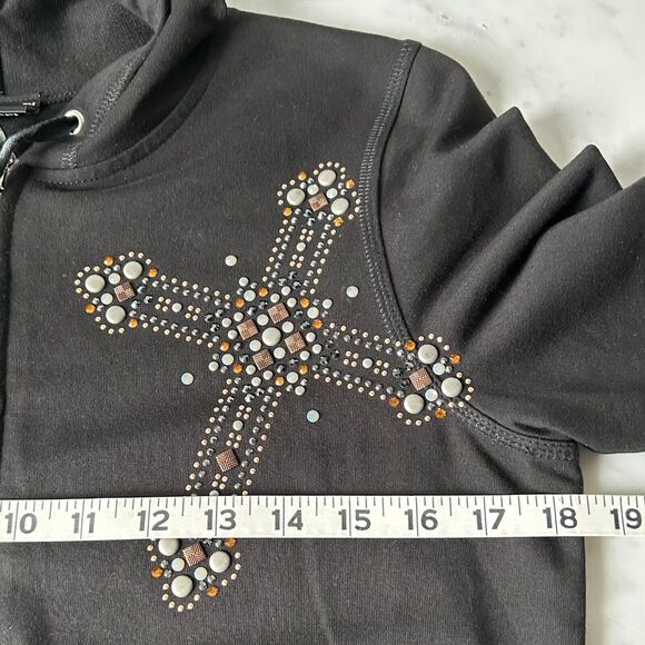 Christine Alexander Black Embellished Cross Zip Front Hoodie - Women's S - Picture 8 of 11